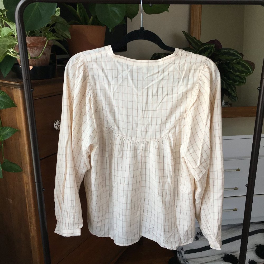 Madewell Cream Plaid Blouse size L EUC - Picture 7 of 8